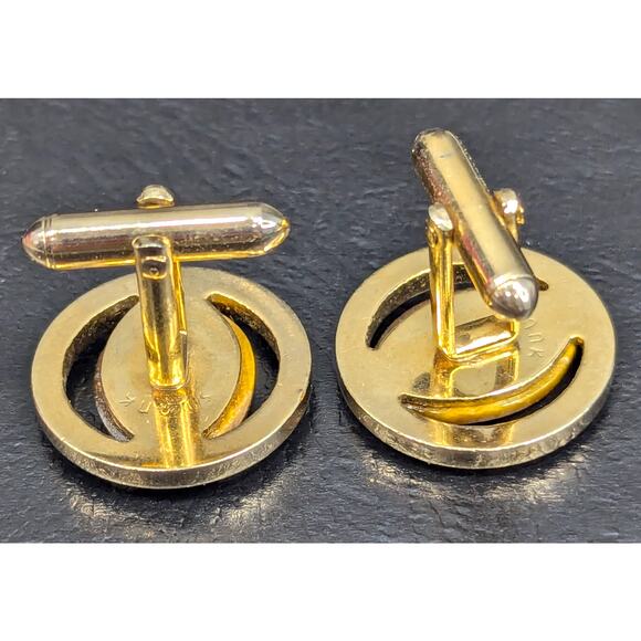 Swank Cuff Links, Gold-tone, Tiger's Eye Stone, Bullet Back Toggle - Picture 2 of 4